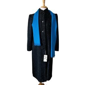 Miss New Yorker Vintage ILGWU USA Long Wool Blend Tweed Coat Scarf Womens 14